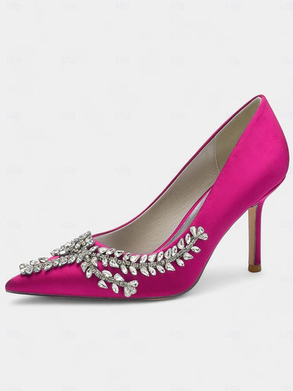 Heels – Satin Women's Stiletto Rhinestone-Embellished