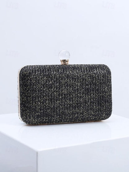 Elegant Stylish with Clutch Straw Pearl - Clasp Purse
