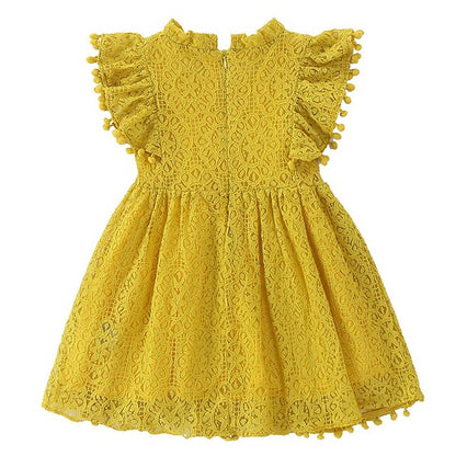Girls' Sleeve Color Kids Solid Party Short Dress