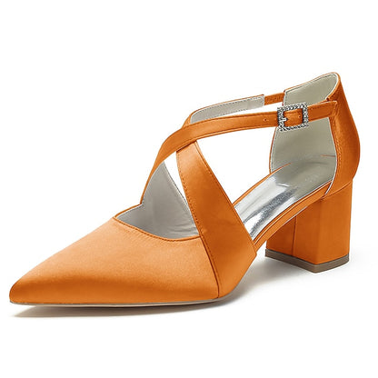 Elegant Block White Pointed Women's – Heels Satin Toe