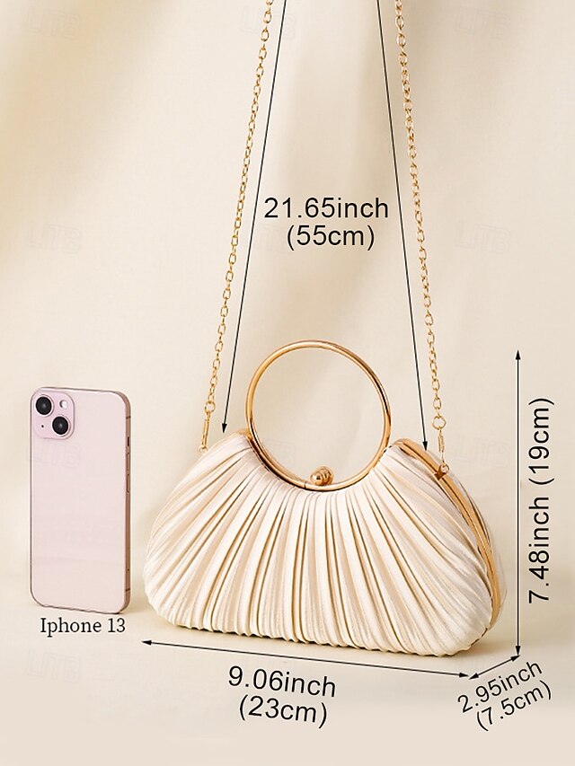 Handle Clutch Green Gold Ring Velvet Pleated Elegant with -