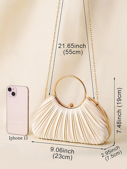 Handle Clutch Green Gold Ring Velvet Pleated Elegant with -