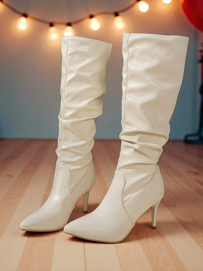 Toe Boots Women's Knee - Pointed High Faux Brown Leather