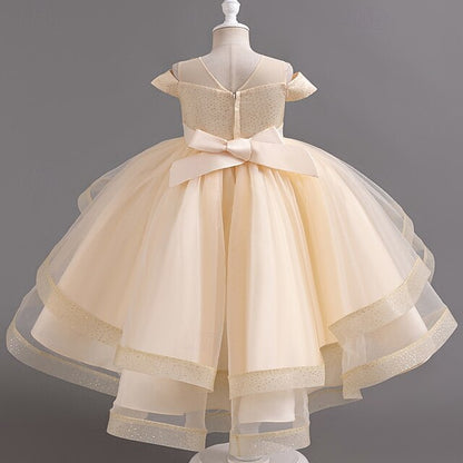 Solid Dress Color Sleeve Kids Party Short Wedding Girls'