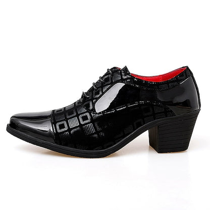 Leather Block Black Shoes Patent Men's Red Heel and Oxford