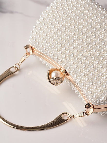 Pearl Evening Bag Handle Gold with Clutch Beaded Women's