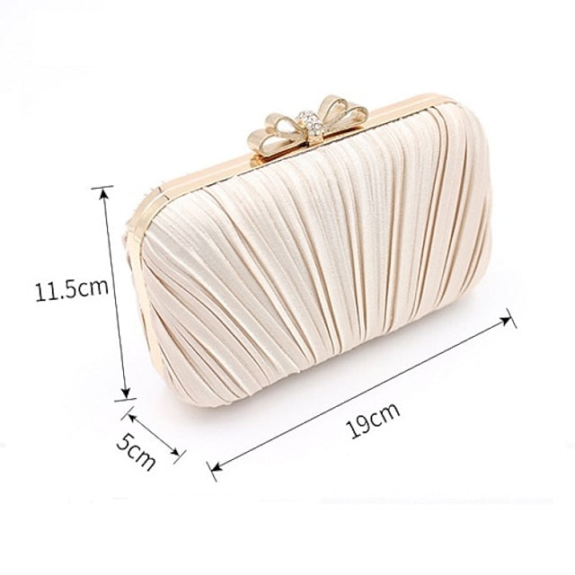 Rhinestone Women's Bag Bow White – Pleated Elegant Clutch