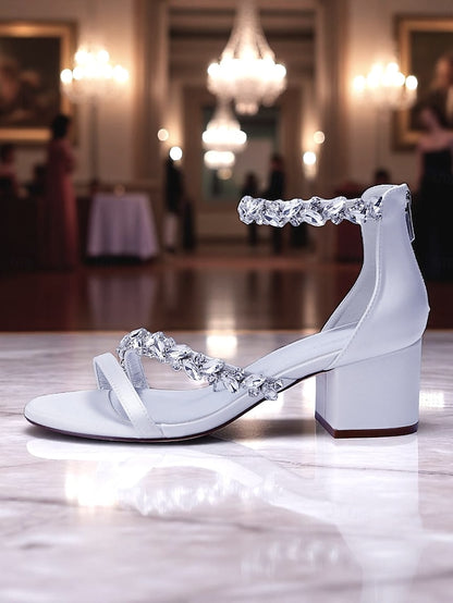 Heel Purple - Satin Crystal Block Women's Sandals