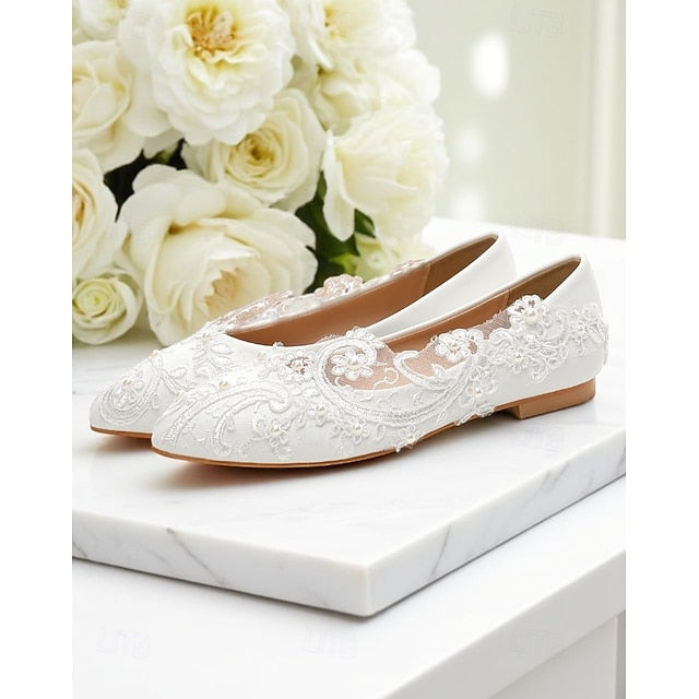 Ballet Women's White Flats Embroidered Lace – Vintage