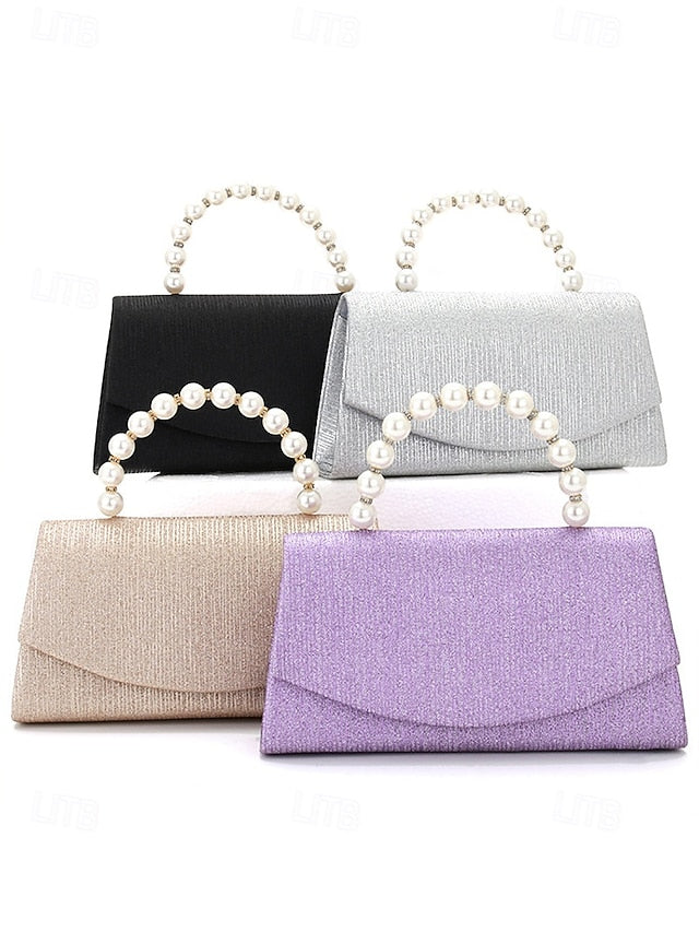 – Bag Women's Glitter Handle with Purple Pearl Clutch