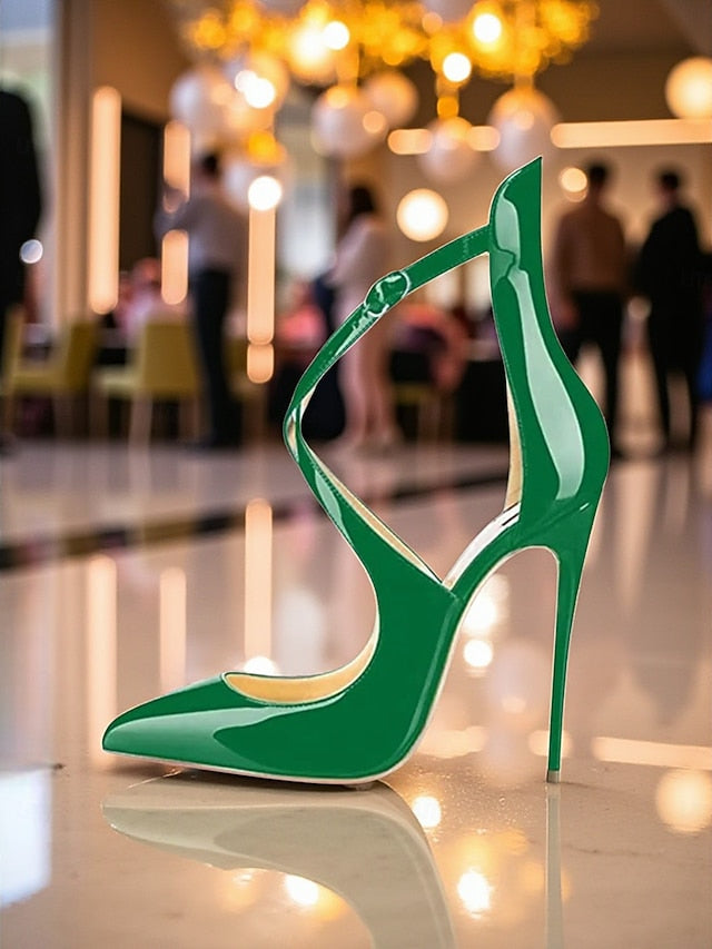 Stiletto Purple - Patent Heels Strappy Leather Women's