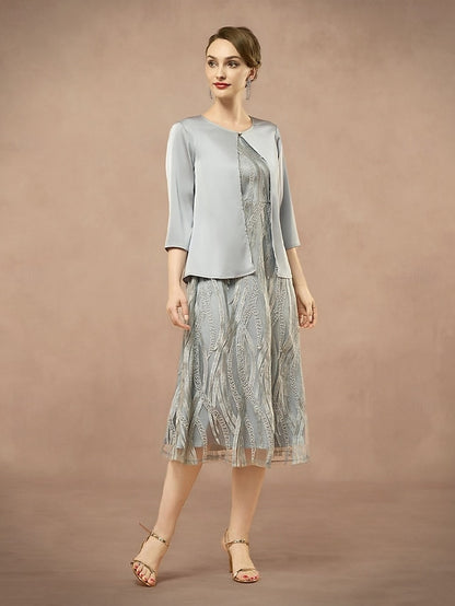 Dress Two A-Line Neck Bride of the Elegant Jewel Mother Pieces