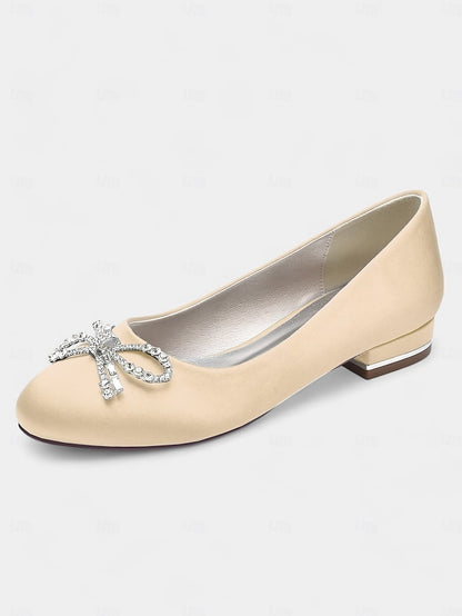 Embellished - Women's Rhinestone Flats Round-Toe Bow