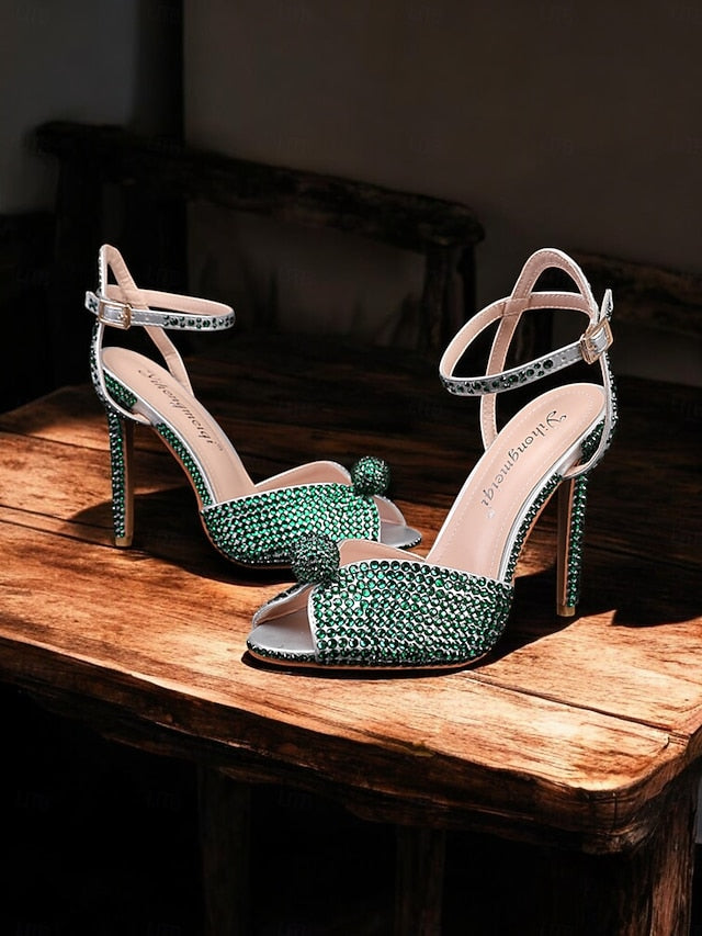 with Heel Embellished Stiletto Sandals Women's Rhinestone