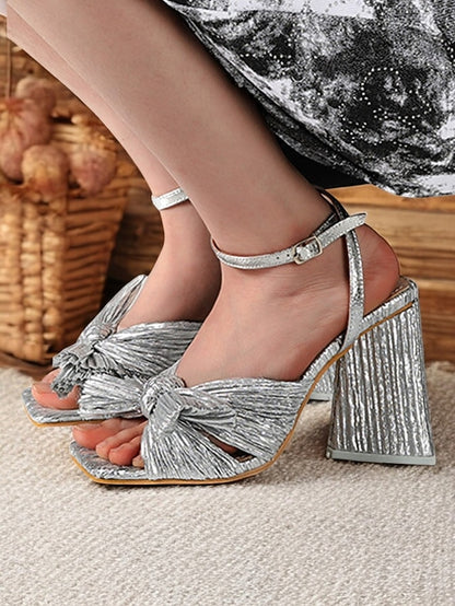 Sandals with Knot Textured Heel Detail and Rose Gold Block