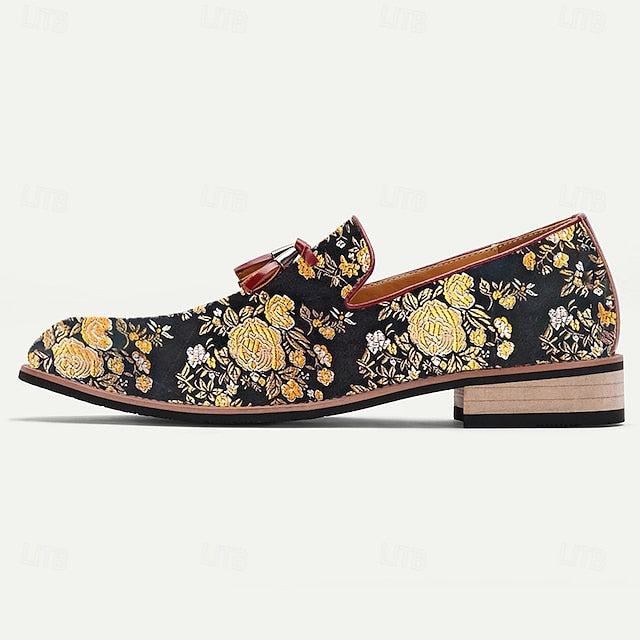 Pattern Floral Men's Jacquard Tassels with for Loafers
