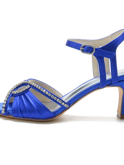 Satin – Rhinestone Sandals Blue Heeled Navy Women's
