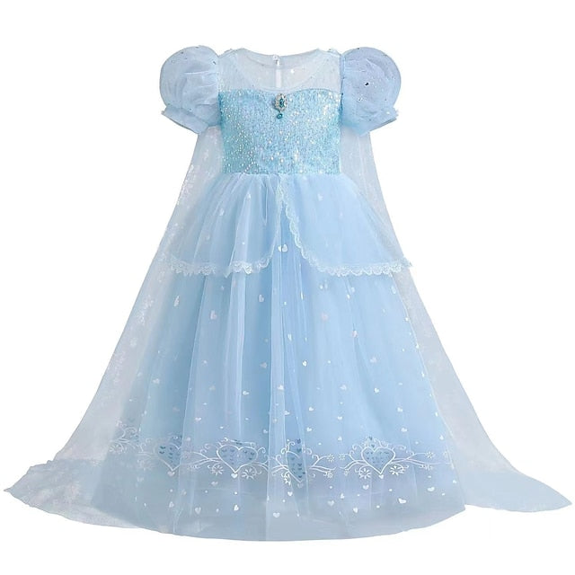 Princess Girl Elsa Frozen Dress Cosplay Cloak Flower