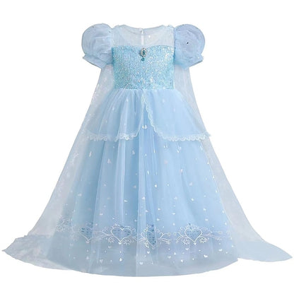 Princess Girl Elsa Frozen Dress Cosplay Cloak Flower