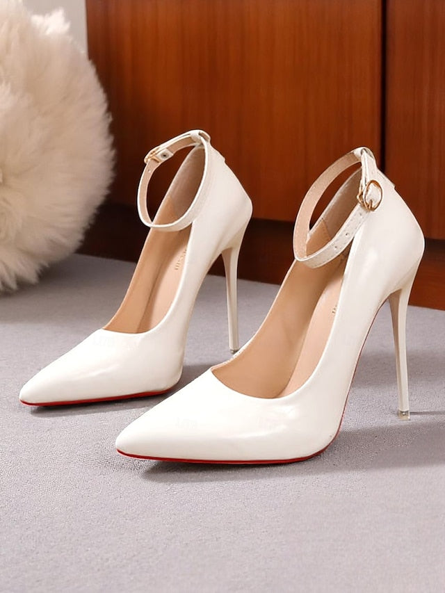 Heels Leather Patent Women's Ankle Stiletto with Black