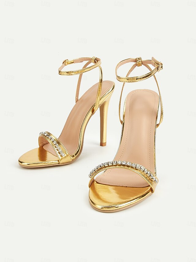 – Metallic Women's High Gold Strap Heels Ankle Dazzling