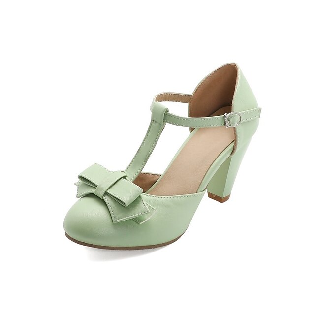 T-Strap Vintage 1950s with – Mint Chunky Bow Green Retro Heels