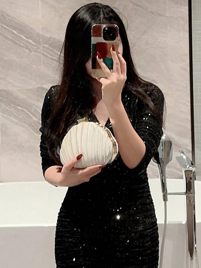 Purse Pleated Shell Evening Satin Clutch Women's