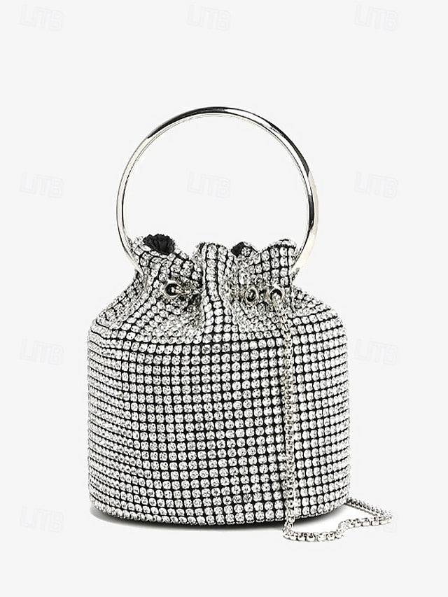 with Silver Sparkling Bucket Women's Metal Rhinestone Bag