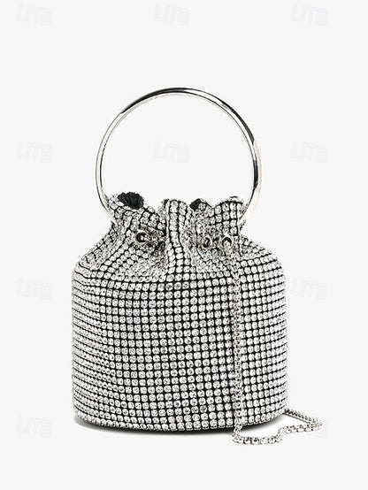 with Silver Sparkling Bucket Women's Metal Rhinestone Bag