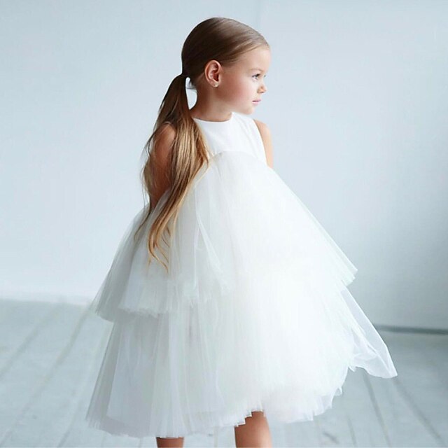 Kids Wedding Party Color Solid Sleeveless Girls' Mesh Dress