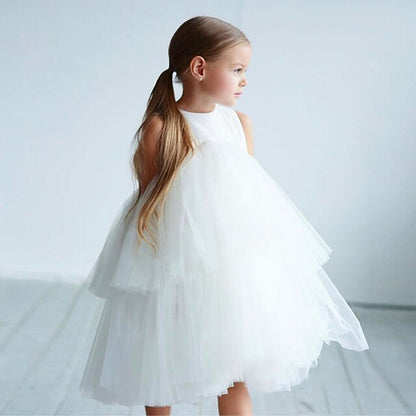 Kids Wedding Party Color Solid Sleeveless Girls' Mesh Dress