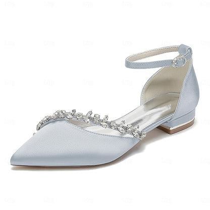 Elegant Pointed Satin Wedding Flats White Toe Women's –