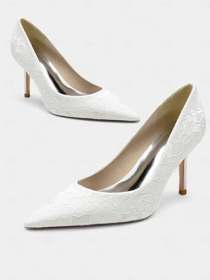 Heels - Women's Lace-Embroidered Pointed-Toe Stiletto