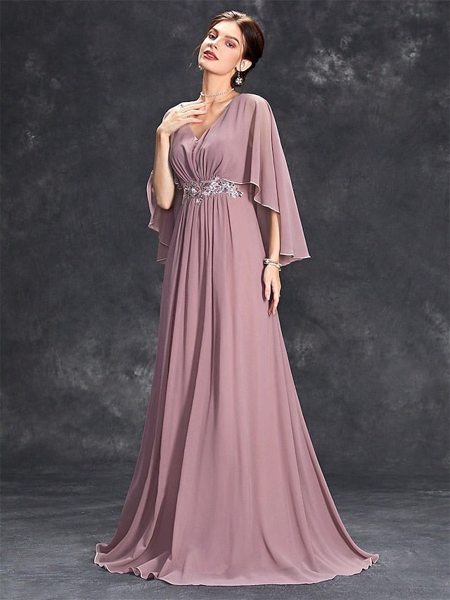 Mother Bride V the Dress Elegant Floor Party Neck of