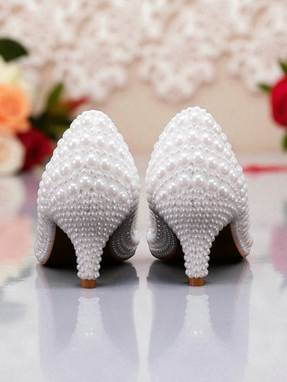 Women's Pumps Kitten and Heel Pearl-Embellished Matching
