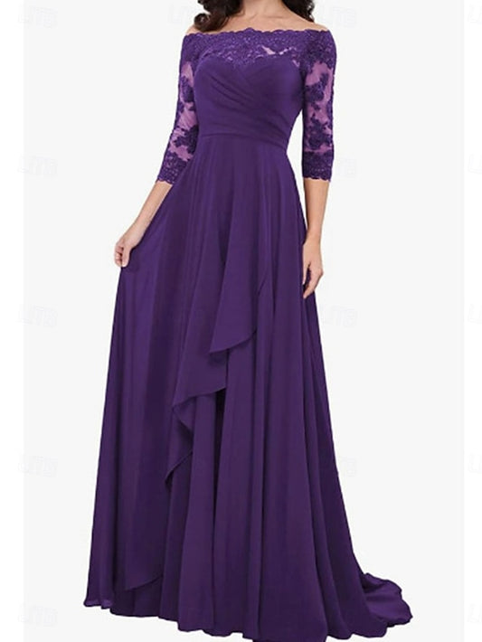 Mother A-Line Off Dress Shoulder Simple of Bride Elegant the