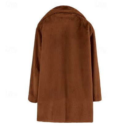 Coat Faux Casual Fur Warm Pocket Comfortable Women's