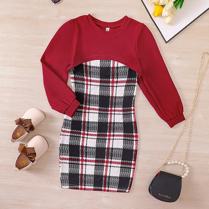 Pieces Kids 2 Set Girls' Dress Block Color Long Suits