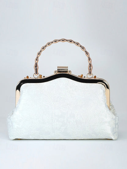 Evening White and Elegant Floral with Pearl Handbag Lace