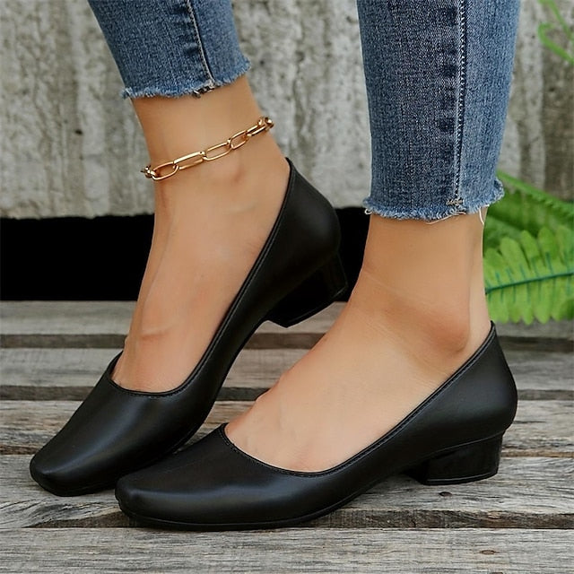 Slip-On Round Pumps – Heel Toe Women's Black Low Classic