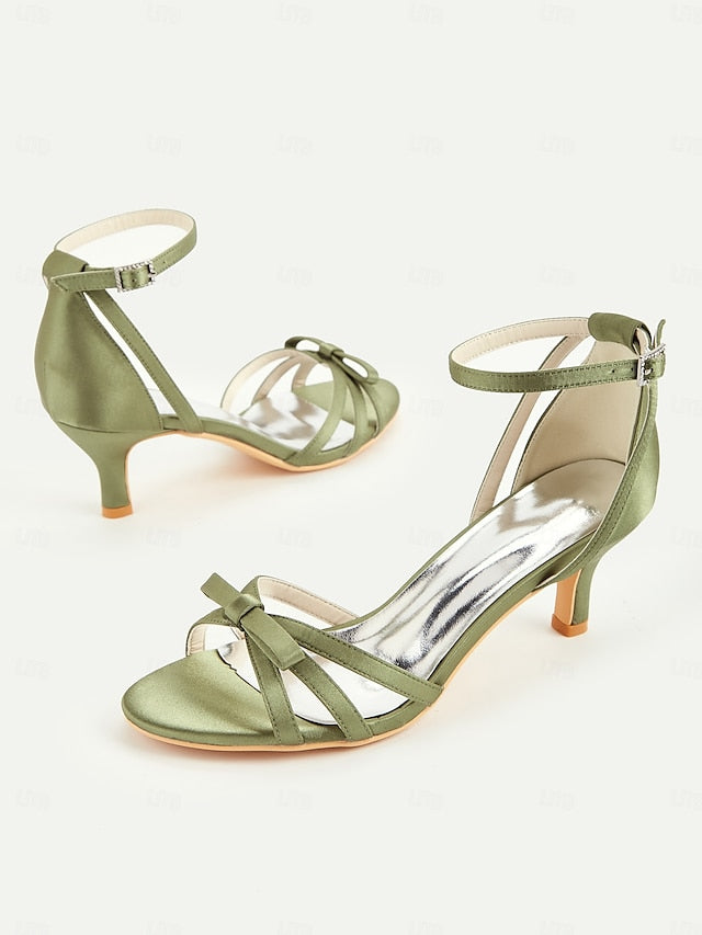 Strappy Green Vintage Women's Heel Kitten Satin 1950s