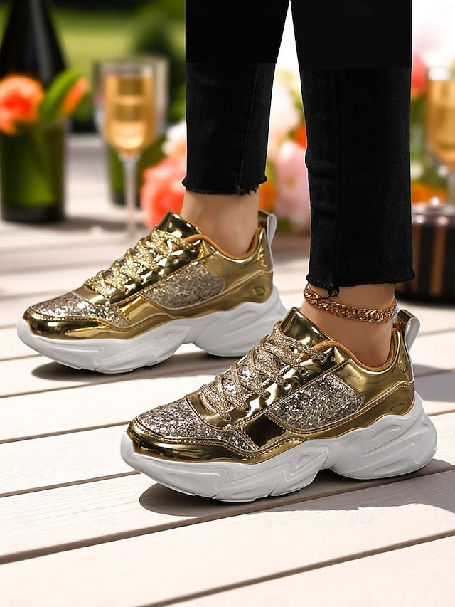 Sneakers Metallic Glitter Chunky Women's Platform with