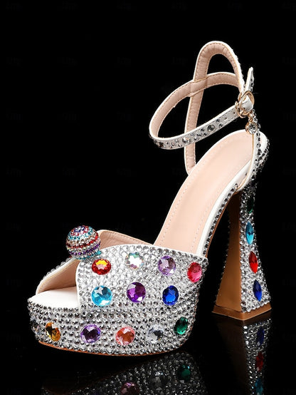 Platform Heel Sandals High with Matching Women's Rhinestone