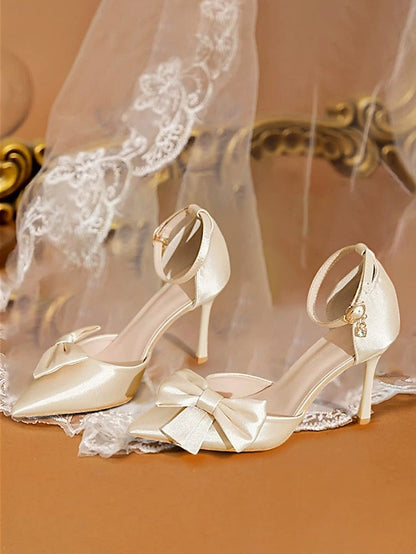 Strap Pointed – Classy Women's Ankle Pumps Bow Champagne