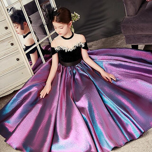 Sleeve Short Solid Party Color Girls' Dress Kids
