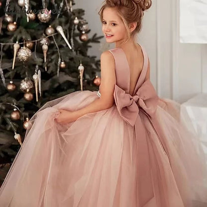 Party Girl Color Solid Dress Flower Kids Girls'