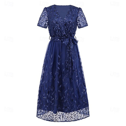 Mother Neck Elegant V Bride the A-Line Dress Sequin of