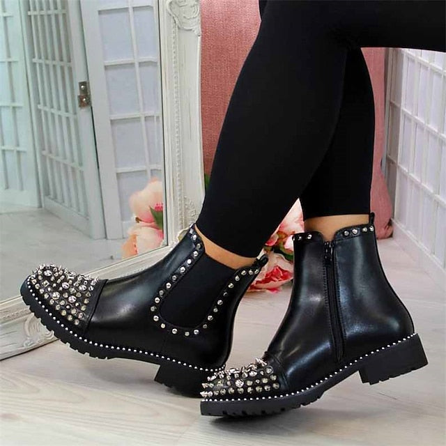 Ankle Chelsea Studded Black – Chunky Boots Sole Women for