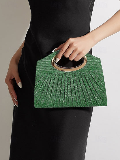 Gold Handle Women's Glitter with Evening Clutch Bag