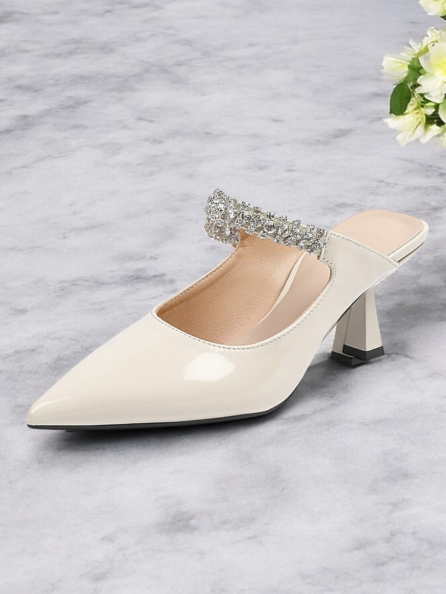 Embellished Pointed-Toe Slip-On Heeled Rhinestone Women's